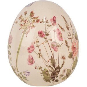 Clayre & Eef 6CE1918L Œuf déco Beige Rose Ø 14x16 cm Céramique style rustique