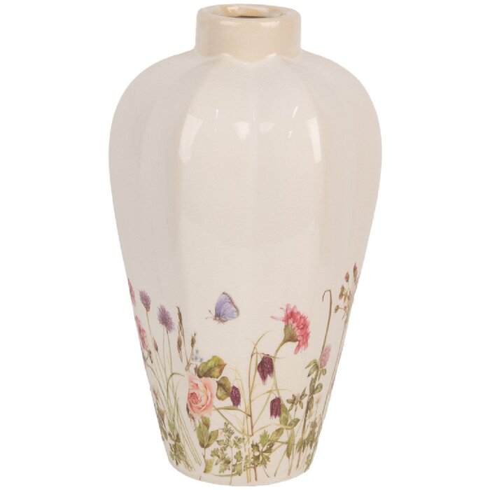 Clayre & Eef Vase Beige Rose Céramique style campagnard Ø 17x30 cm