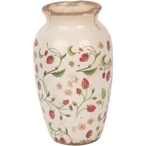 Clayre & Eef 6CE1942S Vase Céramique Beige Rouge Ø 16x27 cm style rustique