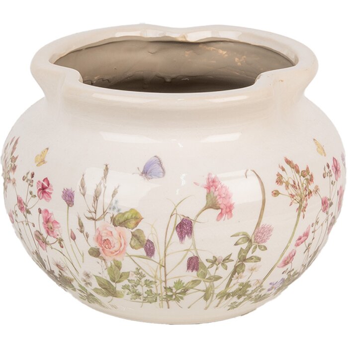 Clayre & Eef 6CE1944L Pot de fleurs Beige Rose Ø 23x16 cm Céramique style rustique