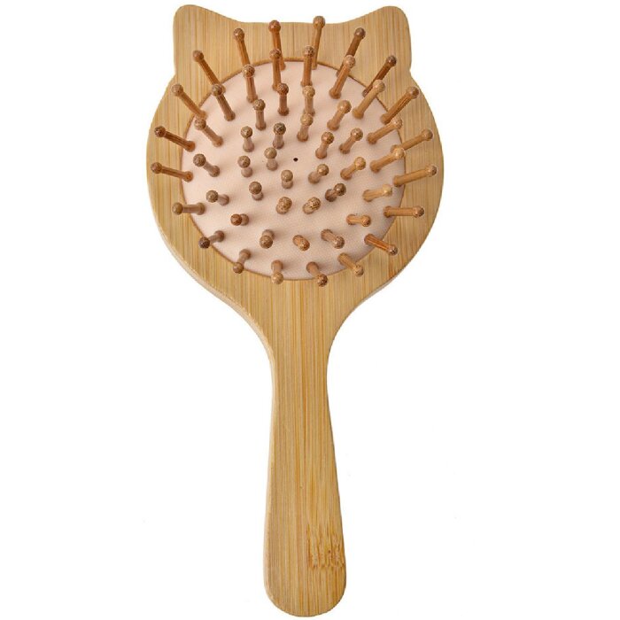 Brosse à cheveux Juleeze avec miroir, bois marron-beige 16x8x3 cm