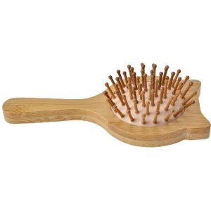 Brosse à cheveux Juleeze avec miroir, bois marron-beige 16x8x3 cm