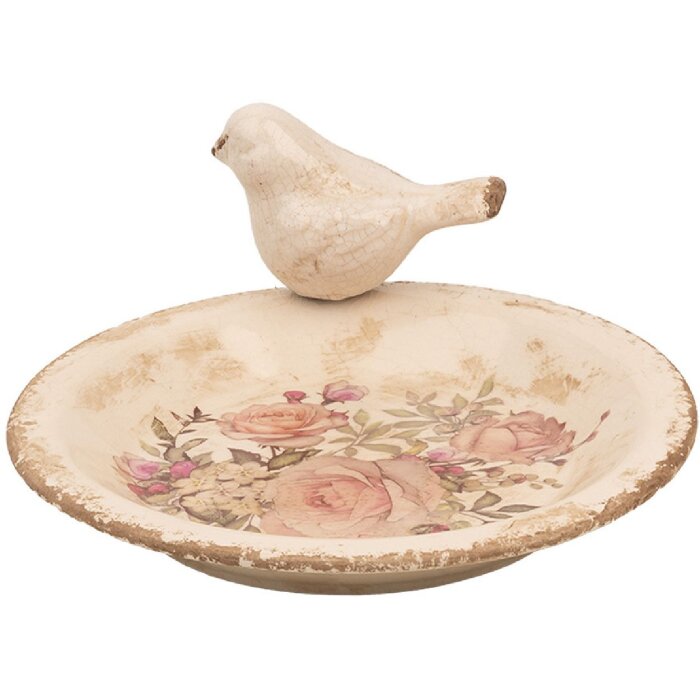 Clayre & Eef 6CE1949M Mangeoire pour oiseaux Céramique Beige Rose Ø 21x10 cm