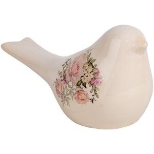Clayre & Eef 6CE1951L Décoration Oiseau Beige Décor rose 25x10x13 cm