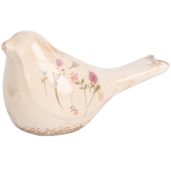 Clayre & Eef 6CE1952S Décoration Oiseau Rose Beige 16x7x9 cm Céramique