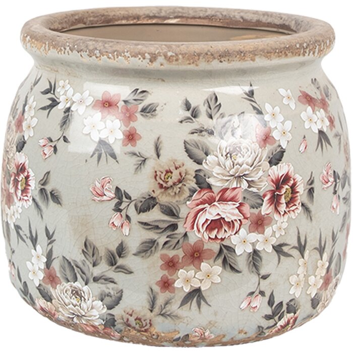 Clayre & Eef 6CE1964M Pot de fleurs gris rose Ø 16x13 cm style rustique