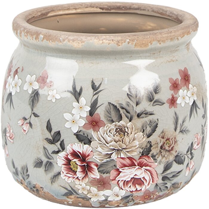 Clayre & Eef 6CE1964S Pot de fleurs gris rose Ø 12x10 cm style rustique