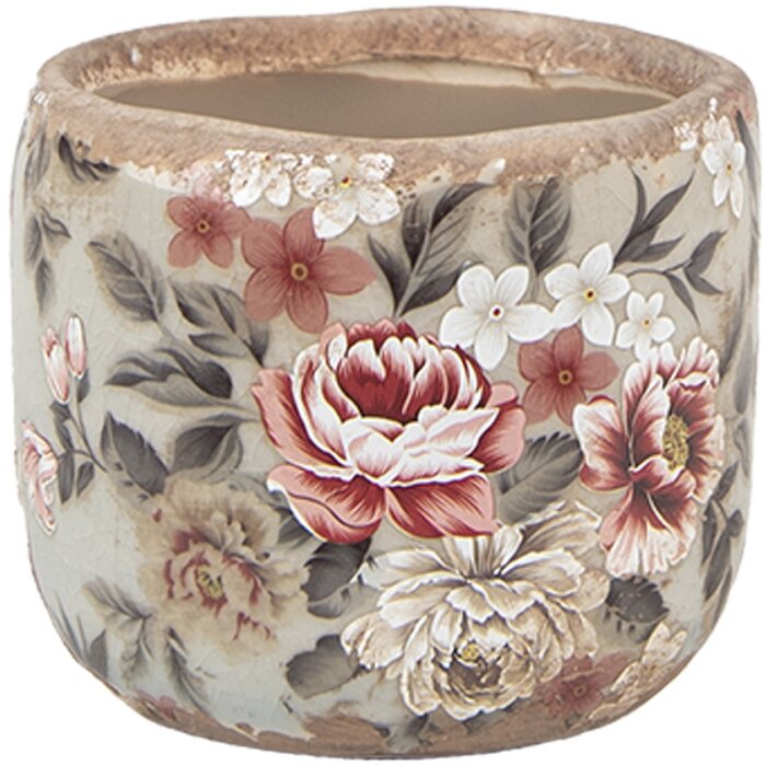 Clayre & Eef 6CE1966S Pot de fleurs Gris Rose Ø 10x9 cm Céramique style campagnard