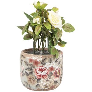 Clayre & Eef 6CE1966S Pot de fleurs Gris Rose Ø 10x9 cm Céramique style campagnard