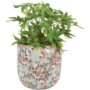 Clayre & Eef 6CE1966XL Pot de fleurs céramique gris rose fleurs Ø 19x18 cm