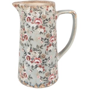 Clayre & Eef 6CE1971L Pichet déco Céramique Gris Rose Fleurs 21x14x26 cm