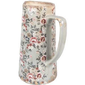 Clayre & Eef 6CE1971L Pichet déco Céramique Gris Rose Fleurs 21x14x26 cm