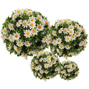 Clayre & Eef 6PL0324L Boule décorative Fleur de marguerite artificielle Blanc Vert Ø 30 cm