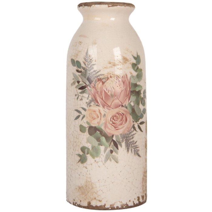 Clayre & Eef 6CE1980L Vase Céramique Beige Rose Ø 8x20 cm style rustique