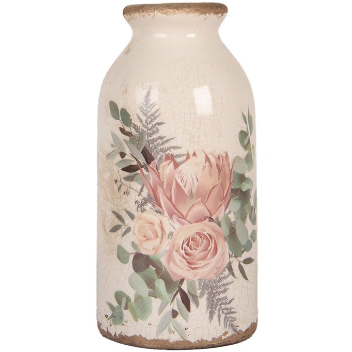 Clayre & Eef 6CE1980M Vase Céramique Design Fleurs Beige Rose Ø 8x16 cm