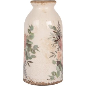 Clayre & Eef 6CE1980M Vase Céramique Design Fleurs Beige Rose Ø 8x16 cm