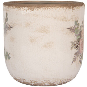 Clayre & Eef 6CE1981L Pot de fleurs en céramique Motif floral Beige Rose Ø 18x17 cm