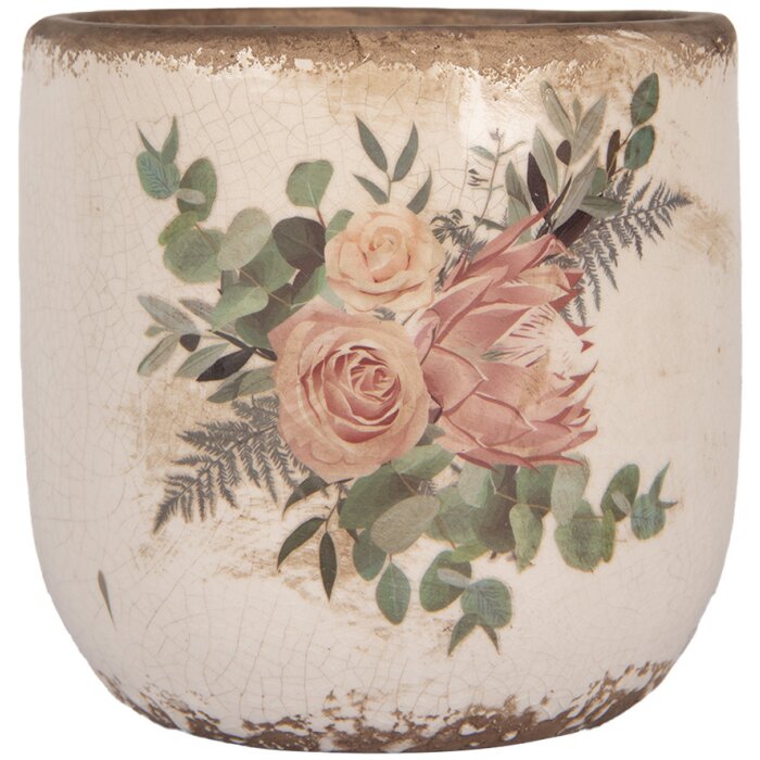 Clayre & Eef 6CE1981M Pot de fleurs en céramique Beige Rose Ø 14x13 cm