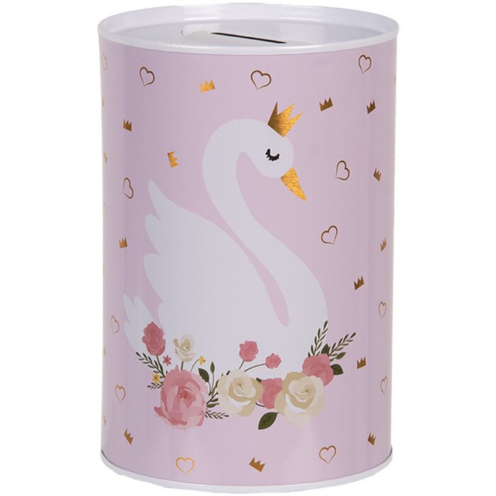 Clayre & Eef 6BL0165 Tirelire Rose Blanc Ø 10x15 cm Motif romantique de cygne