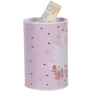 Clayre & Eef 6BL0165 Tirelire Rose Blanc Ø 10x15 cm Motif romantique de cygne