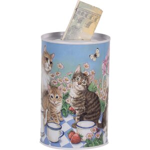 Clayre & Eef 6BL0167 Tirelire motif chat Ø 8x13 cm style campagnard