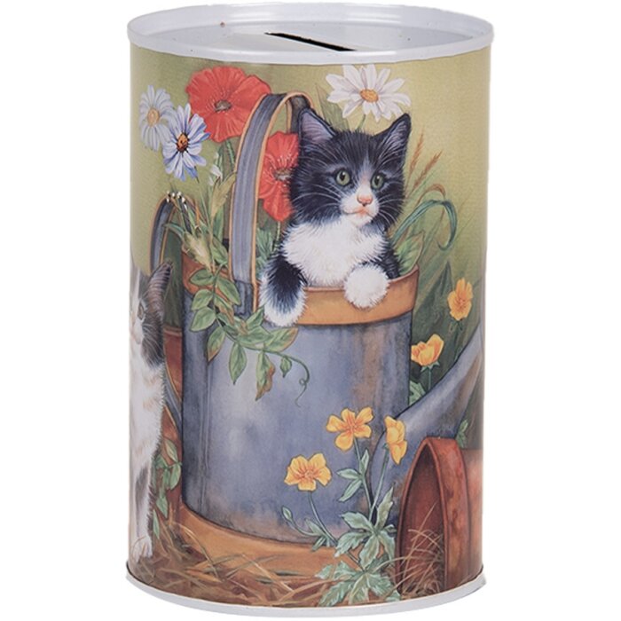 Clayre & Eef 6BL0168 Tirelire motif chat Ø 8x13 cm style campagnard