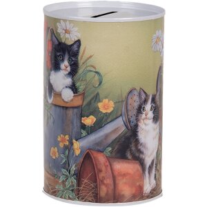 Clayre & Eef 6BL0168 Tirelire motif chat Ø 8x13 cm style campagnard