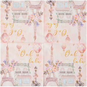 Clayre & Eef 73072 Serviettes en papier Rose Motifs de Paris 33x33 cm 20 pièces