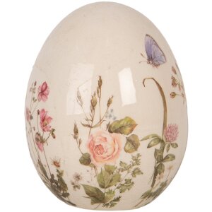 Clayre & Eef 6CE1918M Œuf décoratif en céramique beige rose fleurs Ø 10x12 cm