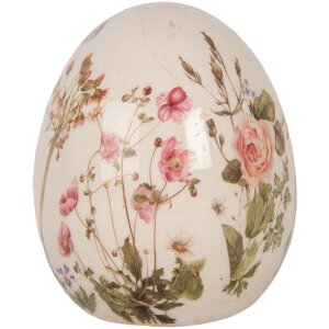 Clayre & Eef 6CE1918S Œuf déco Céramique Beige Rose Vert Ø 7x9 cm style rustique