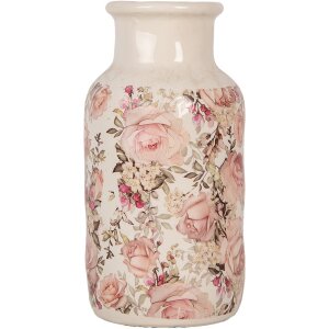 Clayre & Eef 6CE1930M Vase Beige Rose Motif floral Ø 14x26 cm Céramique