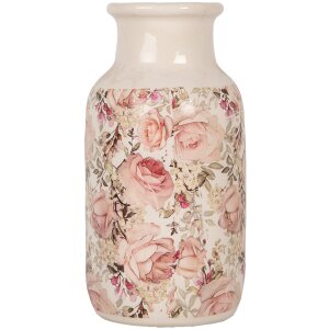 Clayre & Eef 6CE1930M Vase Beige Rose Motif floral Ø 14x26 cm Céramique