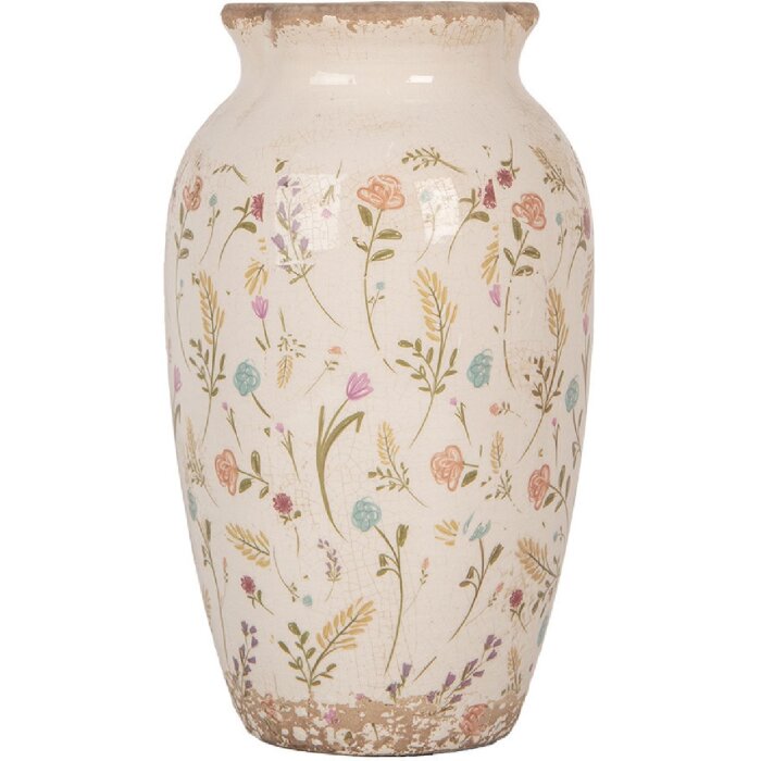 Clayre & Eef 6CE1941S Vase Céramique Beige Floral Ø 16x27 cm