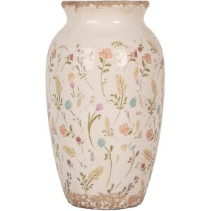 Clayre & Eef 6CE1941S Vase Céramique Beige Floral Ø 16x27 cm