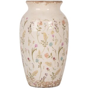 Clayre & Eef 6CE1941S Vase Céramique Beige Floral Ø 16x27 cm