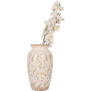 Clayre & Eef 6CE1941S Vase Céramique Beige Floral Ø 16x27 cm