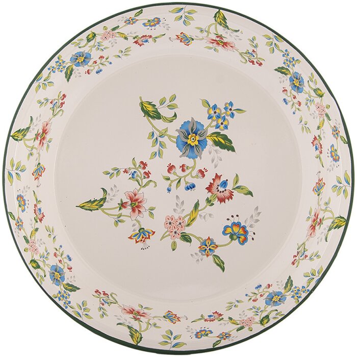Clayre & Eef 6EM0005 Assiette décorative émail Ø 30 cm Beige Vert Vintage