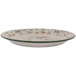 Clayre & Eef 6EM0005 Assiette décorative émail Ø 30 cm Beige Vert Vintage