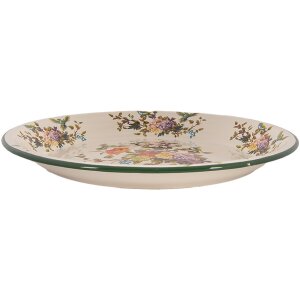 Clayre & Eef 6EM0006 Décoration Assiette émaillée Beige Vert Ø 30 cm