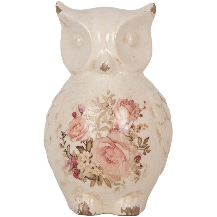 Clayre & Eef 6CE1961L Déco Chouette Céramique Beige Rose 13x12x22 cm