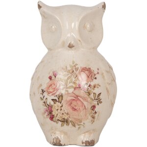 Clayre & Eef 6CE1961L Déco Chouette Céramique Beige Rose 13x12x22 cm