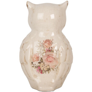 Clayre & Eef 6CE1961L Déco Chouette Céramique Beige Rose 13x12x22 cm