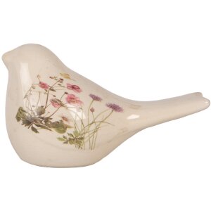 Clayre & Eef Décoration Oiseau Beige Rose 16x7x9 cm Céramique style rustique
