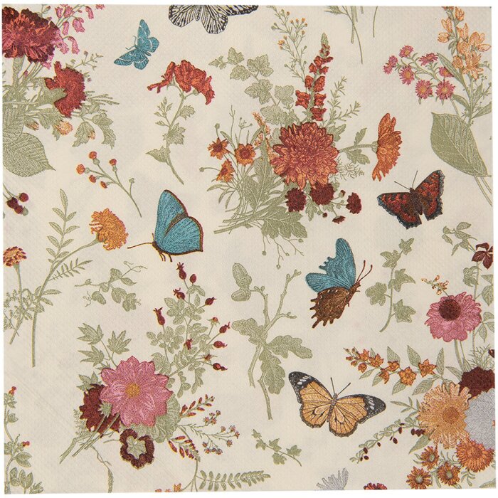 Clayre & Eef 73081 Serviettes en papier 33x33 cm Beige Rose Motif floral