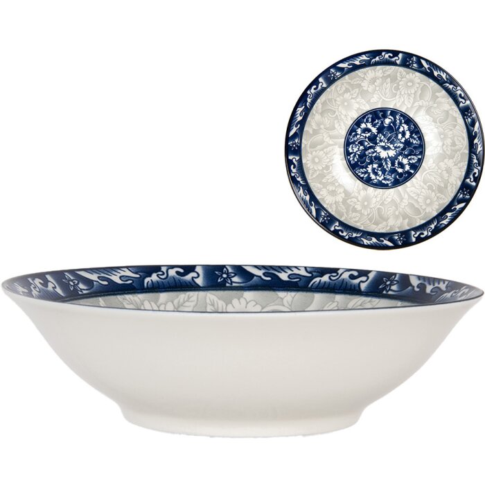 Clayre & Eef 6CEPS0001 Bol en céramique blanc bleu Ø 21 cm 600 ml