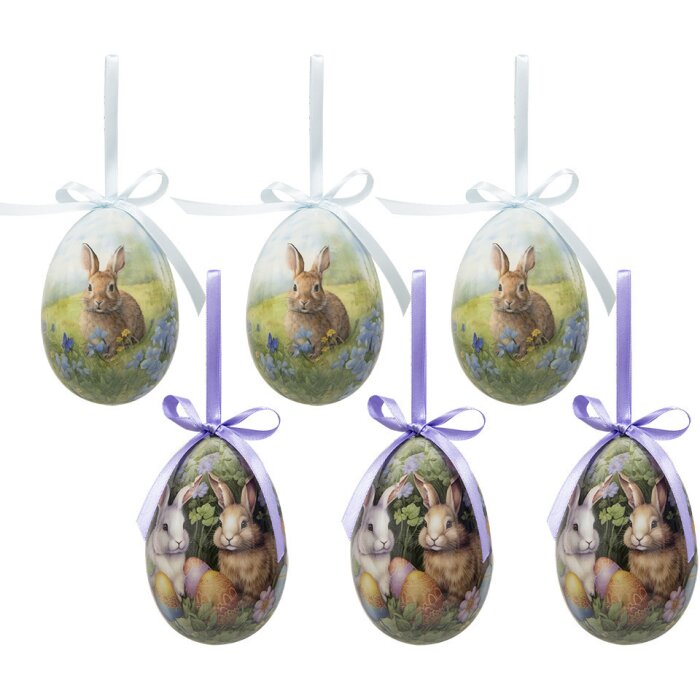 Clayre & Eef 65912 Décoration Suspensions Oeuf Set 6 pastel style campagnard Ø 7x10 cm