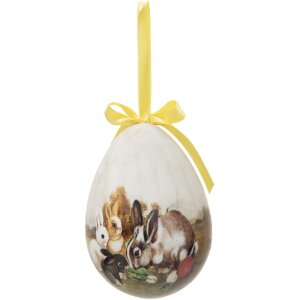 Clayre & Eef 65915 Décoration Pendentif Oeuf Set 2 Ø 11x15 cm style campagnard Lapin