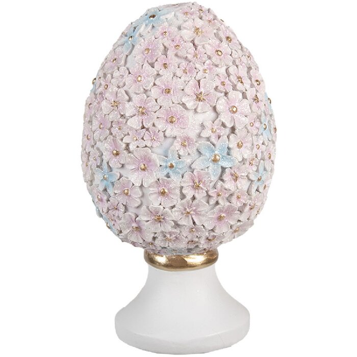 Clayre & Eef 6PR5191 Œuf décoratif rose bleu blanc Ø 10x18 cm style campagnard Polyrésine
