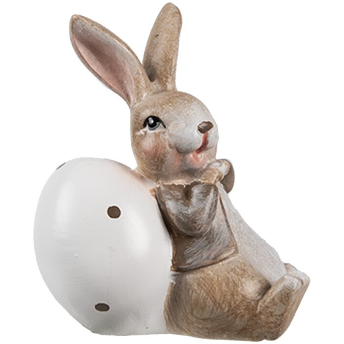 Clayre & Eef 6PR5266 Déco Lapin avec œuf Marron Blanc 6x4x8 cm