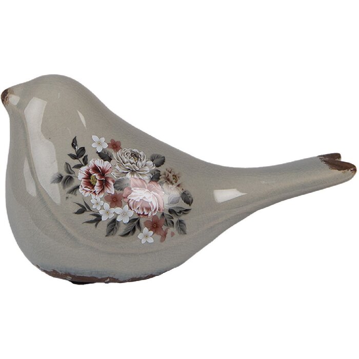 Clayre & Eef 6CE1969M Décoration Oiseau Gris Rose 21x9x11 cm